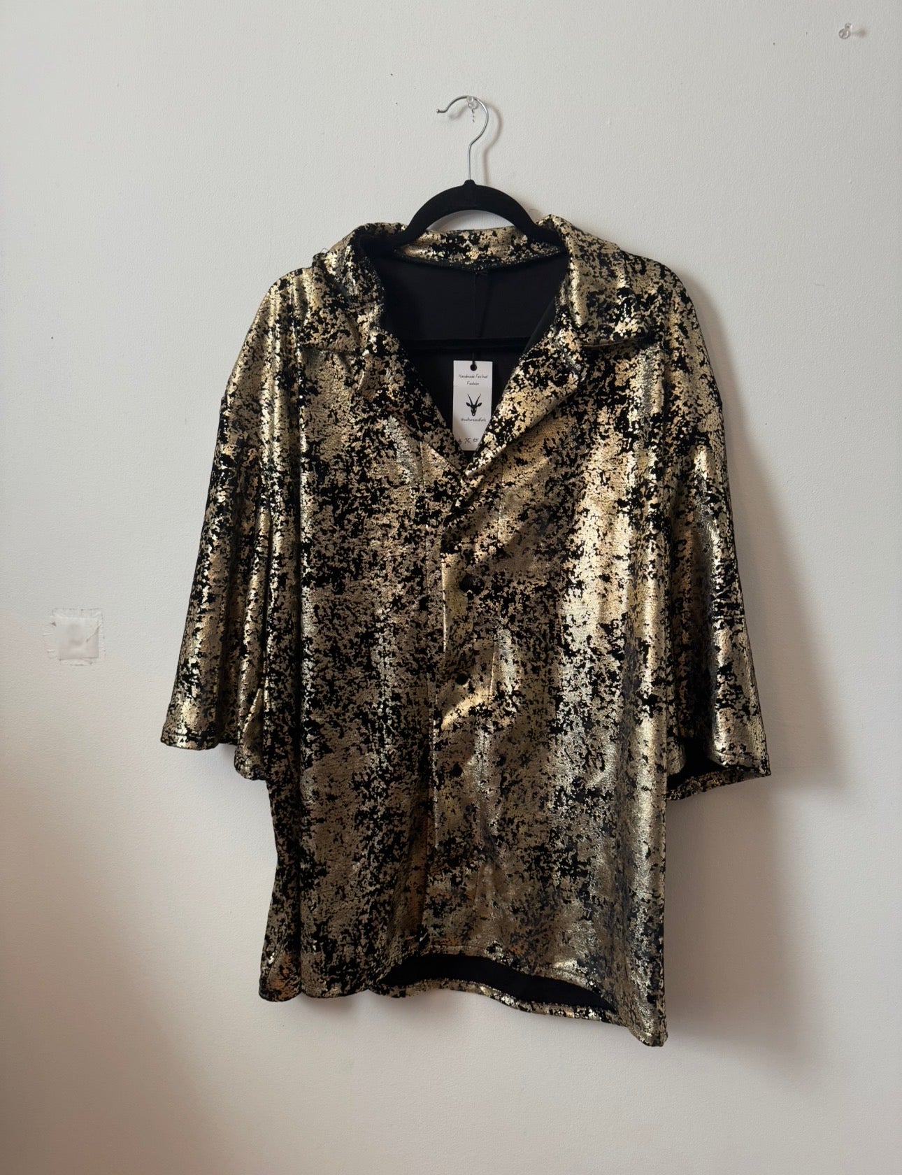 Metallic Gold Velvet Bowling Shirt | Luxury Hawaiian Shirt | Men’s Statement Shirt | Resort Wear | Party Shirt | Festival Outfit