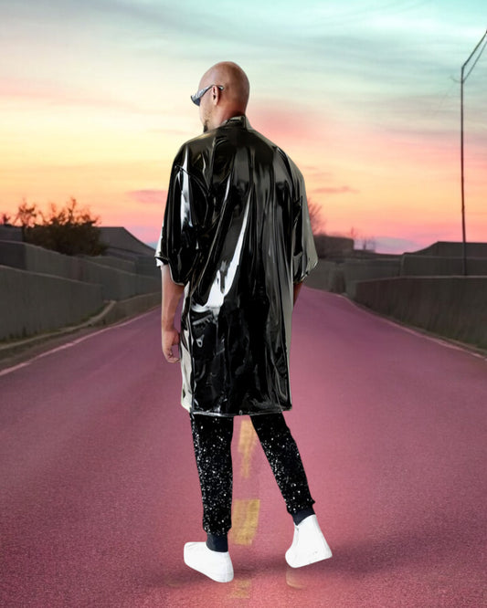 Black Latex Metallic Kimono | Coated Spandex | Unisex