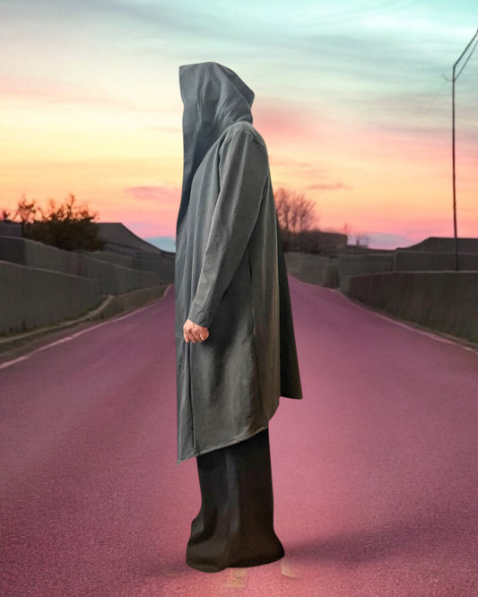 Hooded Cardigan Oversized Hood | Slate Gray Color  Ponte Jersey | Heavy Weight Knit