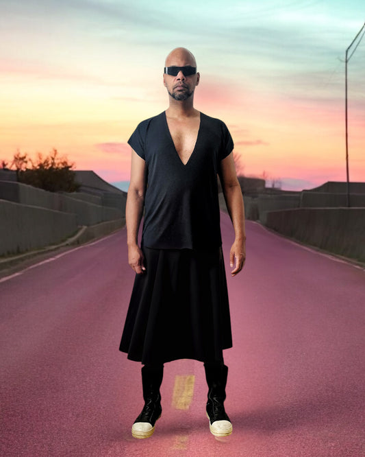 Deep V Neck Tee Short Shirt  Sleeve Version | Drop Shoulder T Shirt | Black Drape Jersey