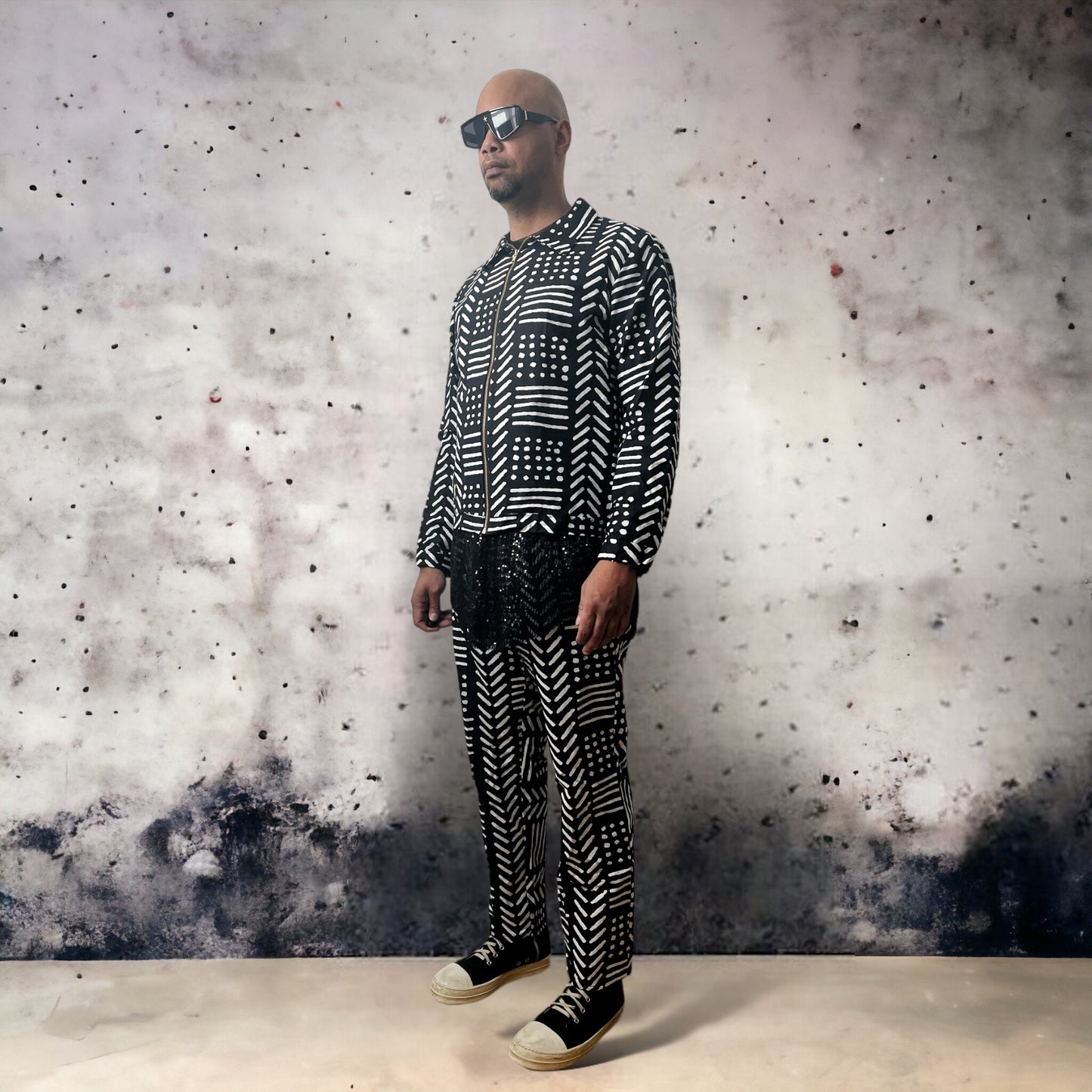 Tribal Printed Coached Jacket and Pant set Black And White African Cotton Prints
