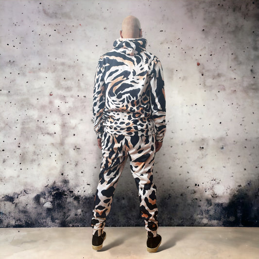 Digital Printed Oversized Cheetah Printed Track Suit Hoodie and Jogger Fleece Lined