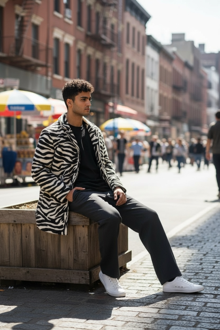 Short Pile Zebra Print Faux Fur Coat – Statement Unisex Outerwear, Bold Animal Print Jacket, Luxe Lightweight Faux Fur Coat