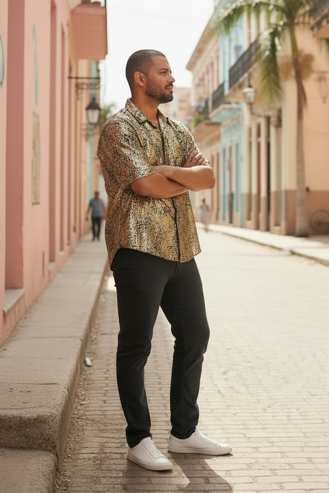 Metallic Gold Velvet Bowling Shirt | Luxury Hawaiian Shirt | Men’s Statement Shirt | Resort Wear | Party Shirt | Festival Outfit