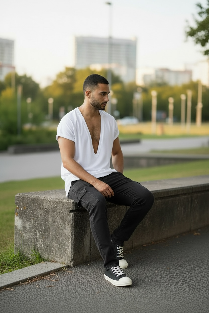 Extreme Deep V Neck Tee Drop Shoulder TShirt | Drop Shoulder T Shirt | White  Drape Jersey