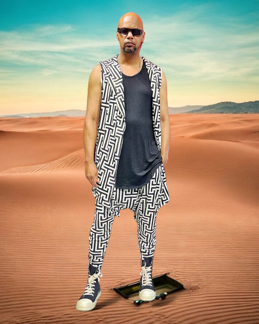 Blk/Wht Maze Print Festival Hooded Cardigan (Top)