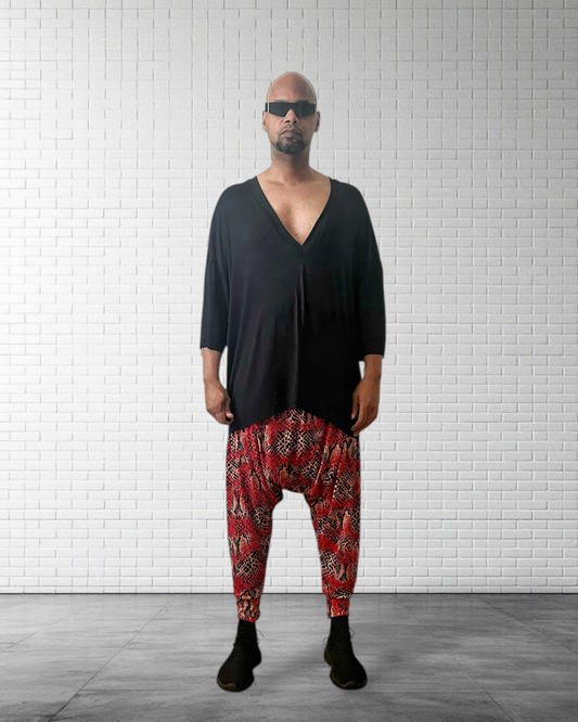Deep V Neck Tee Shirt | Oversized Drop Shoulder | Black | Drape Jersey