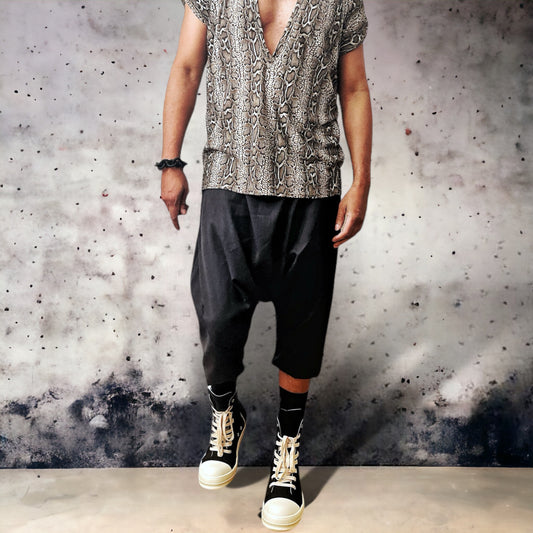 Drop Crotch Woven Suiting Low Crotch Cropped Pant Shorts
