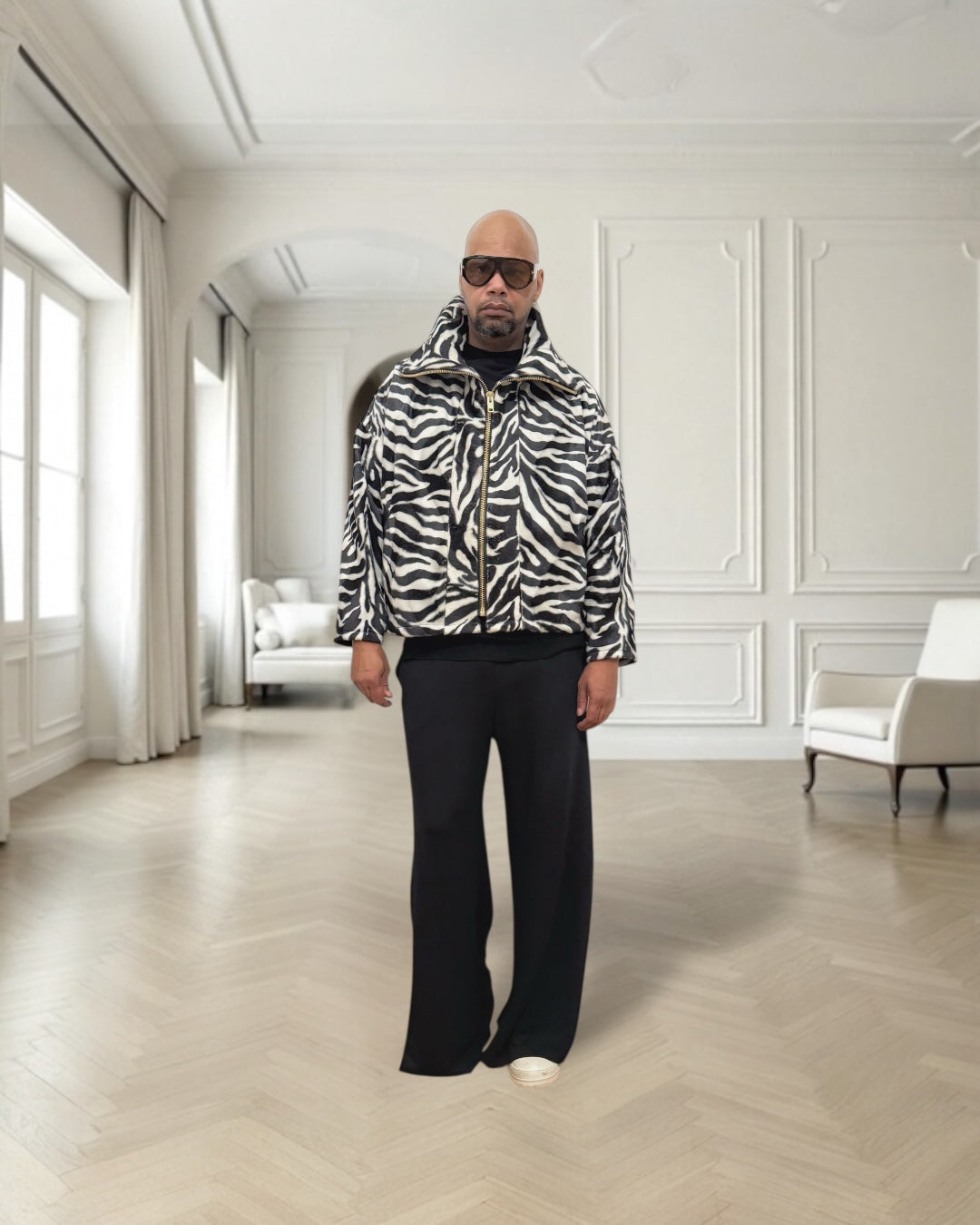 Zebra Printed Faux Cowhide Fur Jacket  Size XL – Bold Statement Outerwear, Unisex, Luxe Street Style