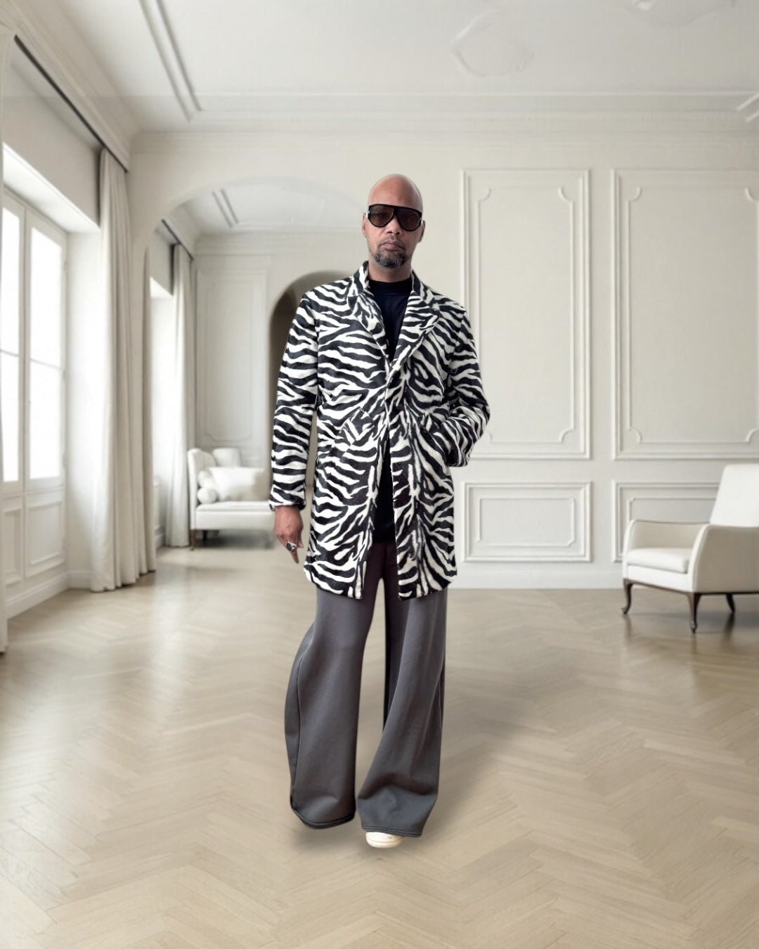 Short Pile Zebra Print Faux Fur Coat – Statement Unisex Outerwear, Bold Animal Print Jacket, Luxe Lightweight Faux Fur Coat