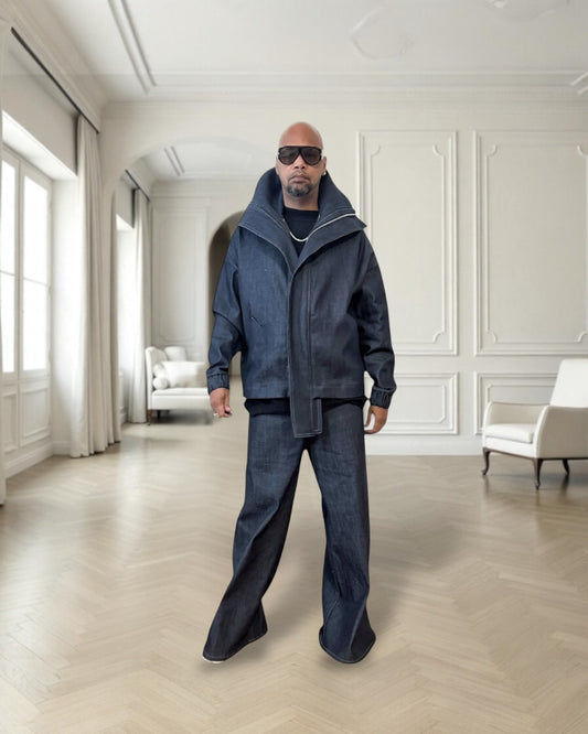 Denim Flight Jacket - Oversized Luxury Streetwear Unisex Streetwear Outerwear