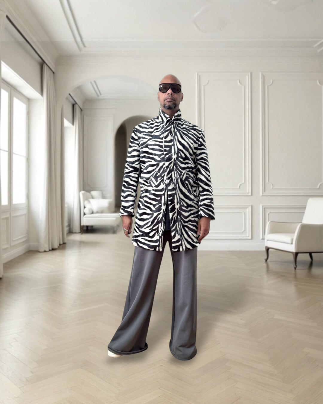 Short Pile Zebra Print Faux Fur Coat – Statement Unisex Outerwear, Bold Animal Print Jacket, Luxe Lightweight Faux Fur Coat