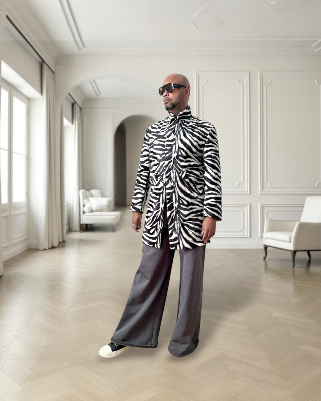 Short Pile Zebra Print Faux Fur Coat – Statement Unisex Outerwear, Bold Animal Print Jacket, Luxe Lightweight Faux Fur Coat