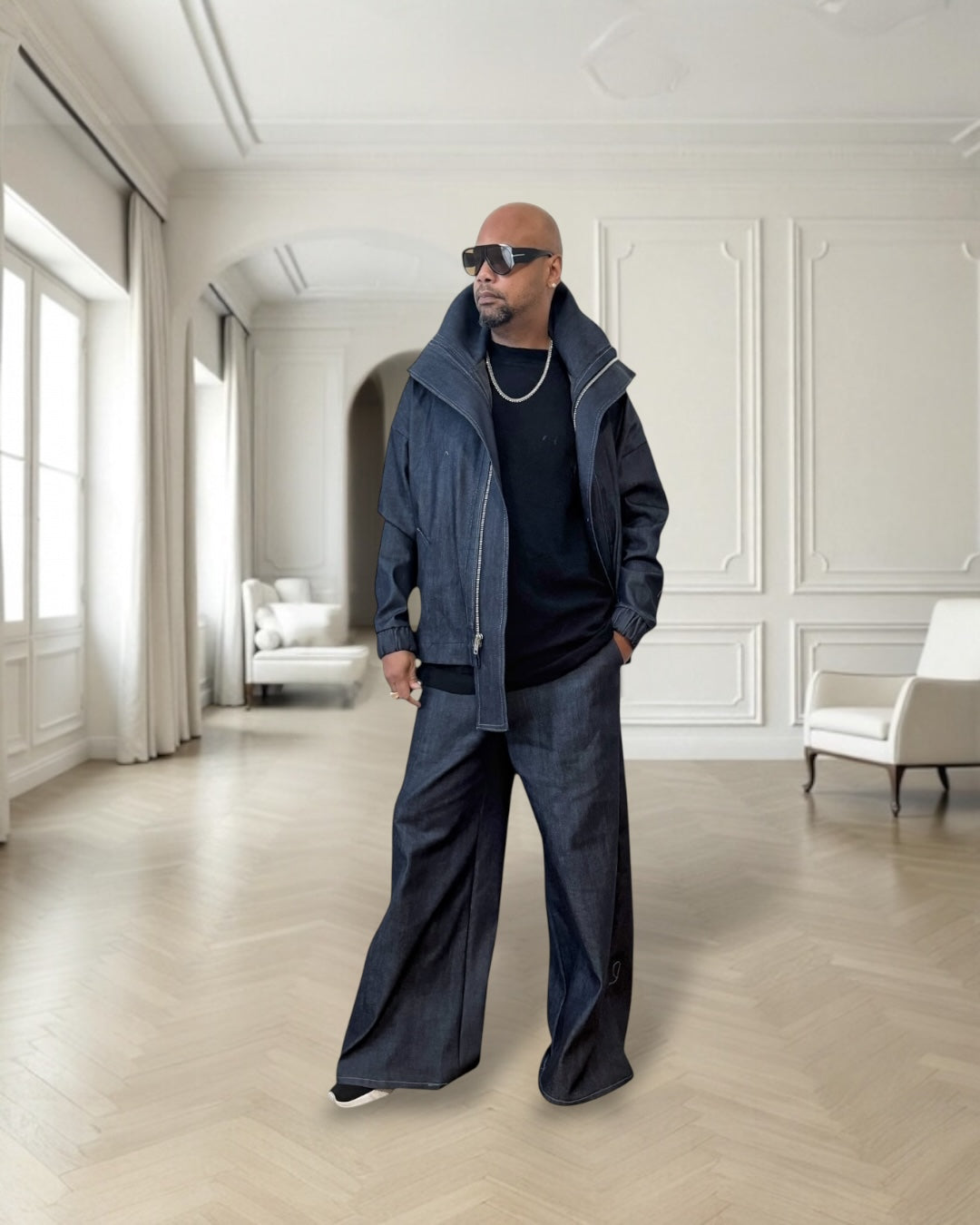 Denim Flight Jacket - Oversized Luxury Streetwear Unisex Streetwear Outerwear