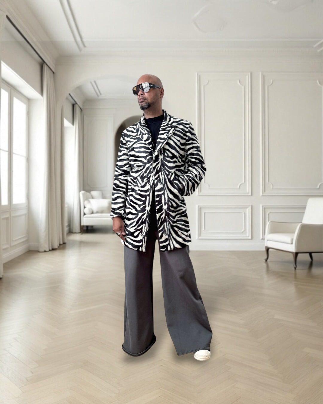 Short Pile Zebra Print Faux Fur Coat – Statement Unisex Outerwear, Bold Animal Print Jacket, Luxe Lightweight Faux Fur Coat