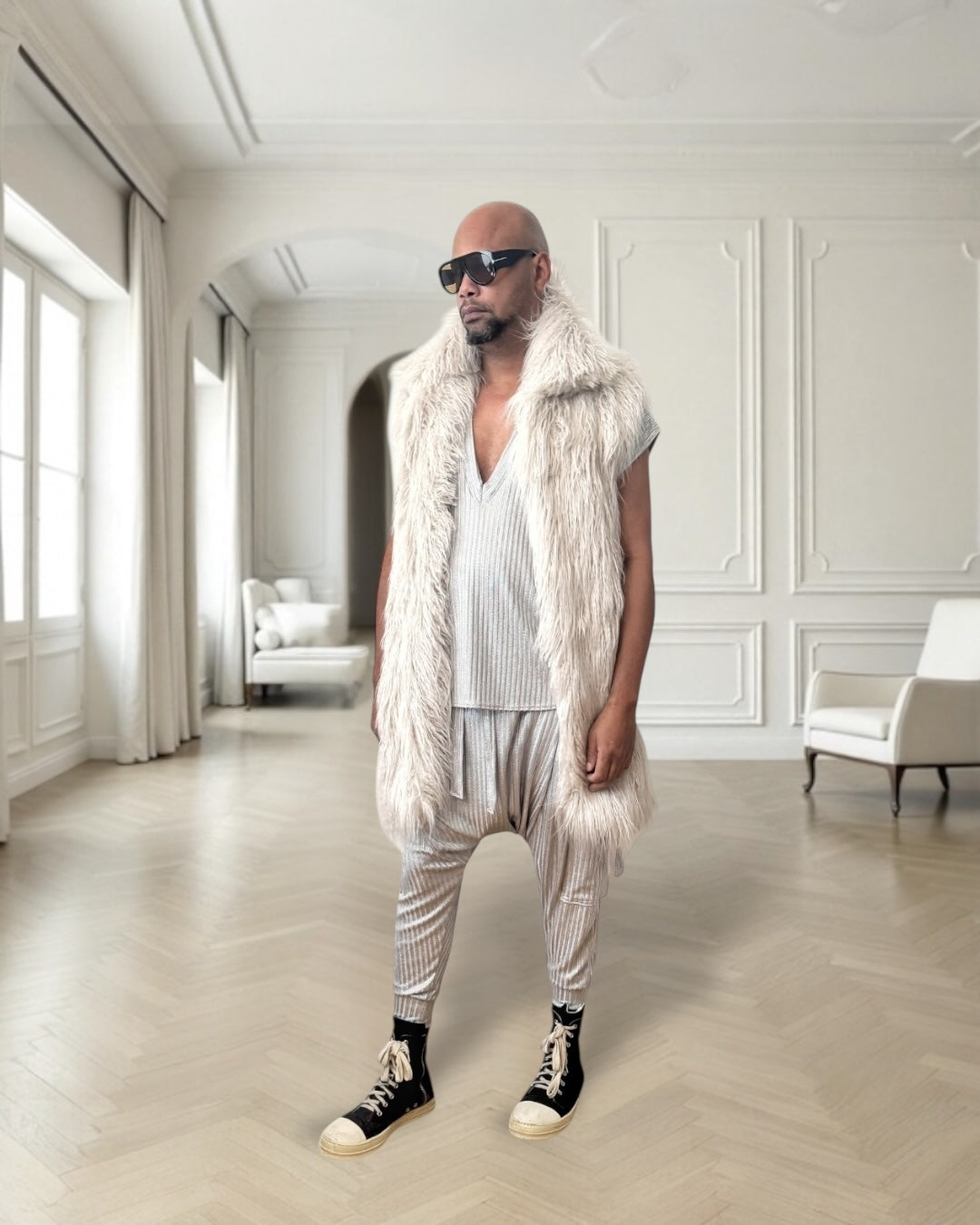 Platinum Grey Mongolian Fur Vest - Luxury Streetwear Unisex Statement Outerwear