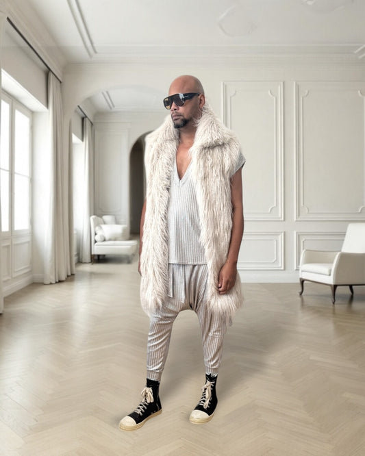 Platinum Grey Mongolian Fur Vest - Luxury Streetwear Unisex Statement Outerwear