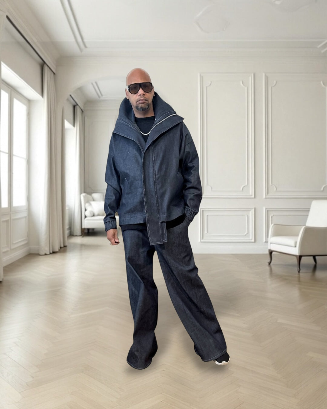 Denim Flight Jacket - Oversized Luxury Streetwear Unisex Streetwear Outerwear