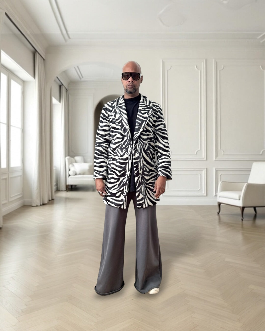 Short Pile Zebra Print Faux Fur Coat – Statement Unisex Outerwear, Bold Animal Print Jacket, Luxe Lightweight Faux Fur Coat