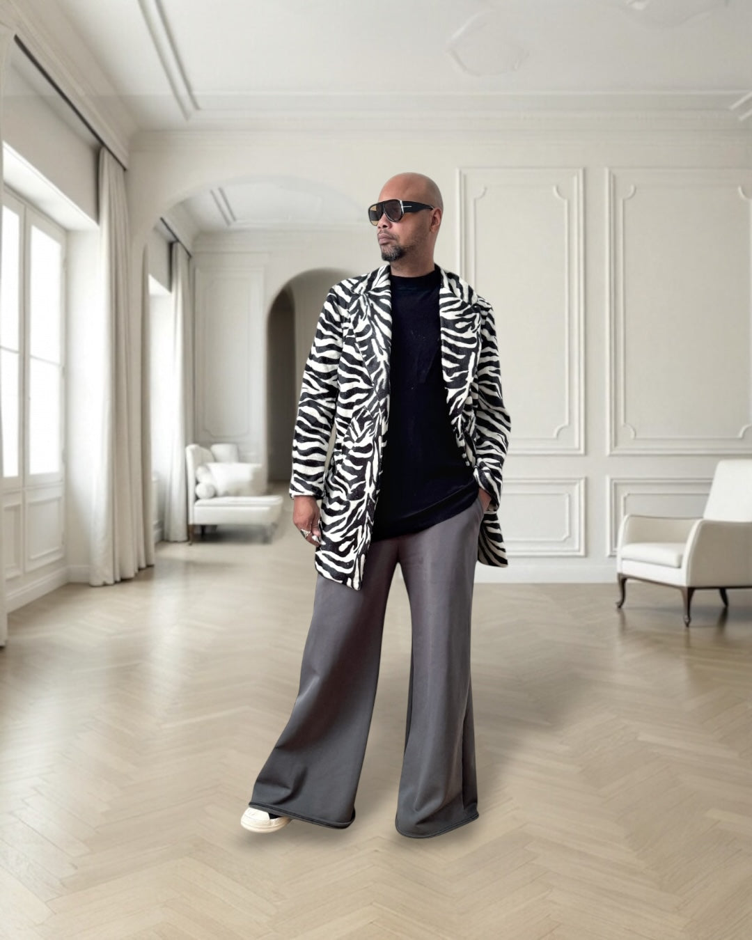 Short Pile Zebra Print Faux Fur Coat – Statement Unisex Outerwear, Bold Animal Print Jacket, Luxe Lightweight Faux Fur Coat