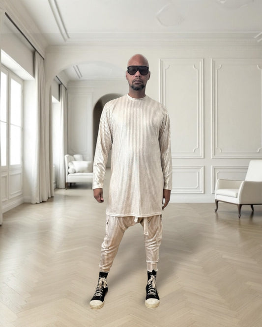 Gold Rib Knit Long Sleeve Shirt – Unisex Metallic Lounge Top