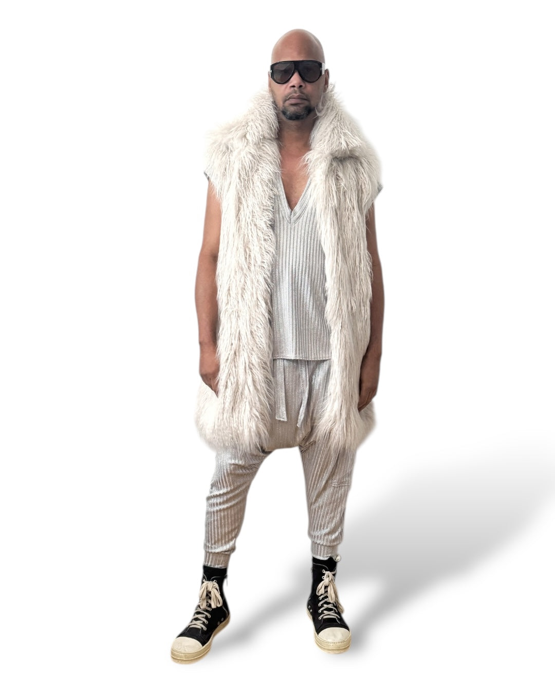 Platinum Grey Mongolian Fur Vest - Luxury Streetwear Unisex Statement Outerwear