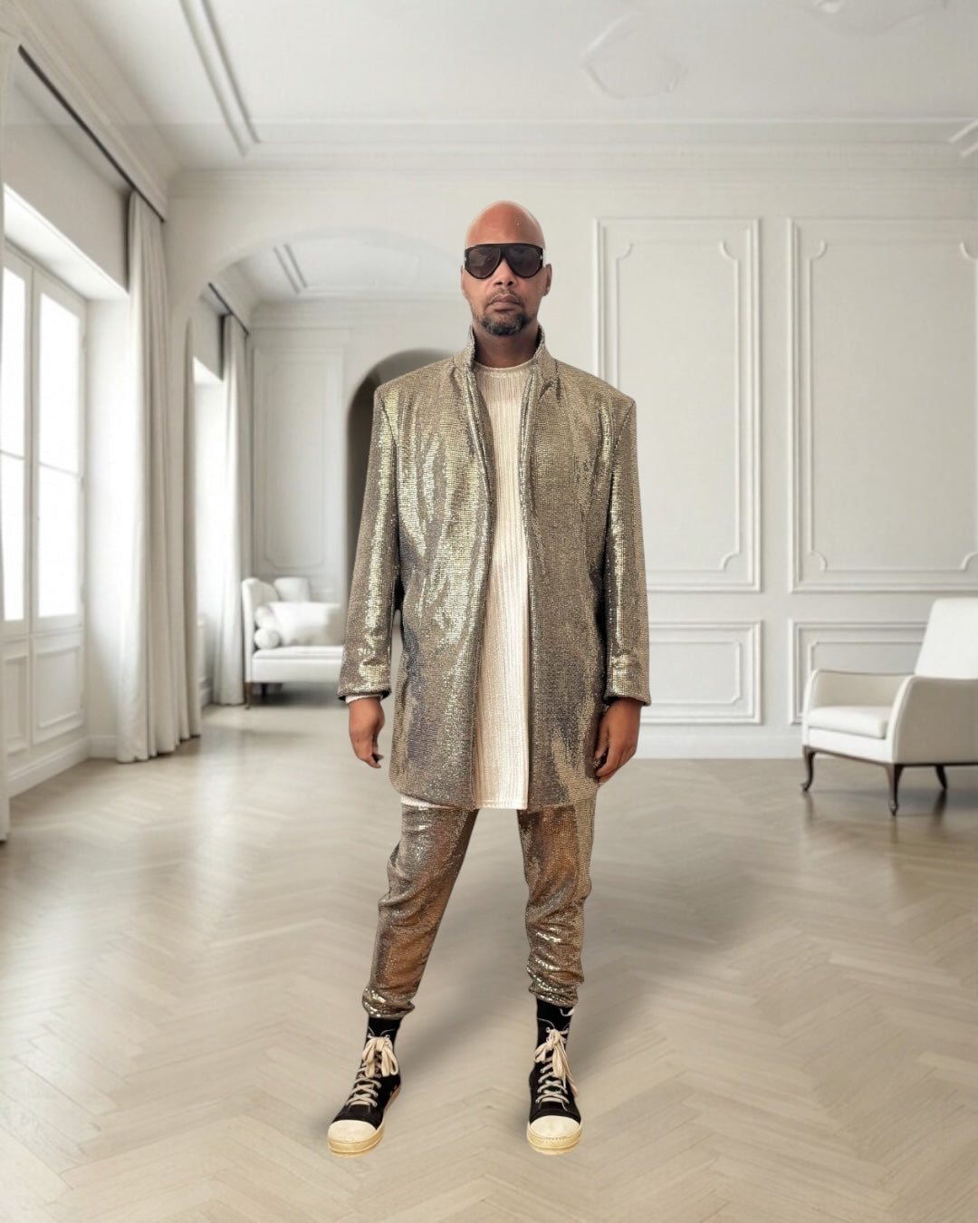 Bronze Metallic Jogger Pants | Luxury Streetwear | Unisex Reflective Trousers