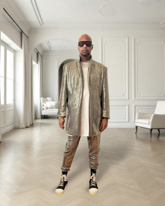 Bronze Metallic Jogger Pants | Luxury Streetwear | Unisex Reflective Trousers