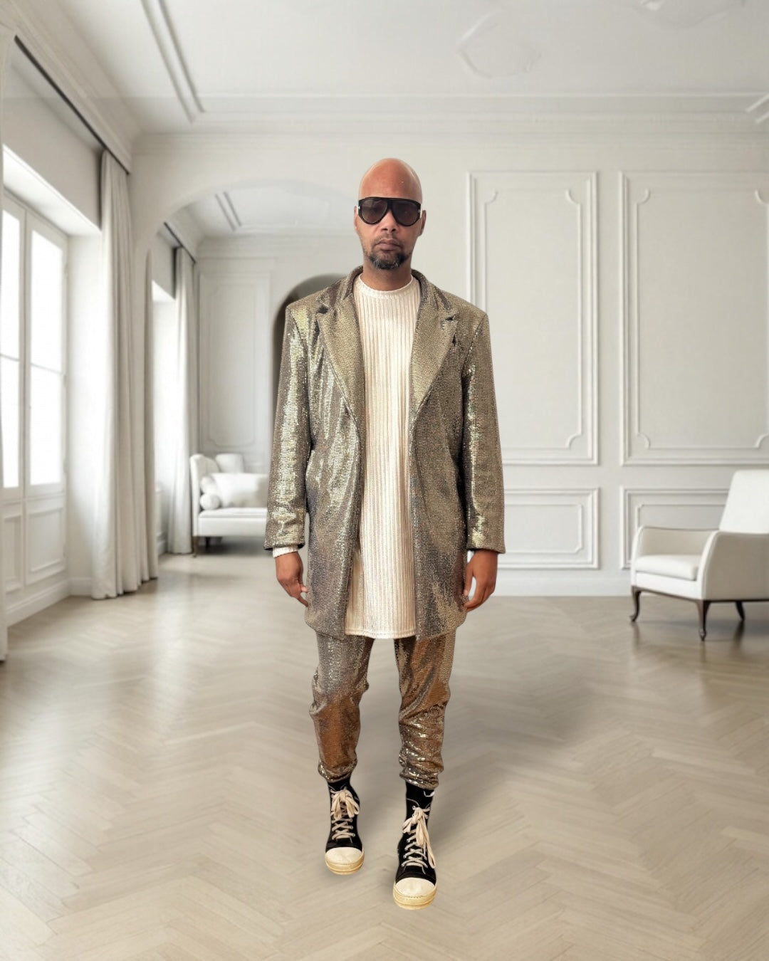 Bronze Metallic Long Jacket - Luxury Eveningwear Eventwear