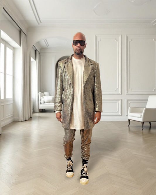 Bronze Metallic Long Jacket - Luxury Eveningwear Eventwear