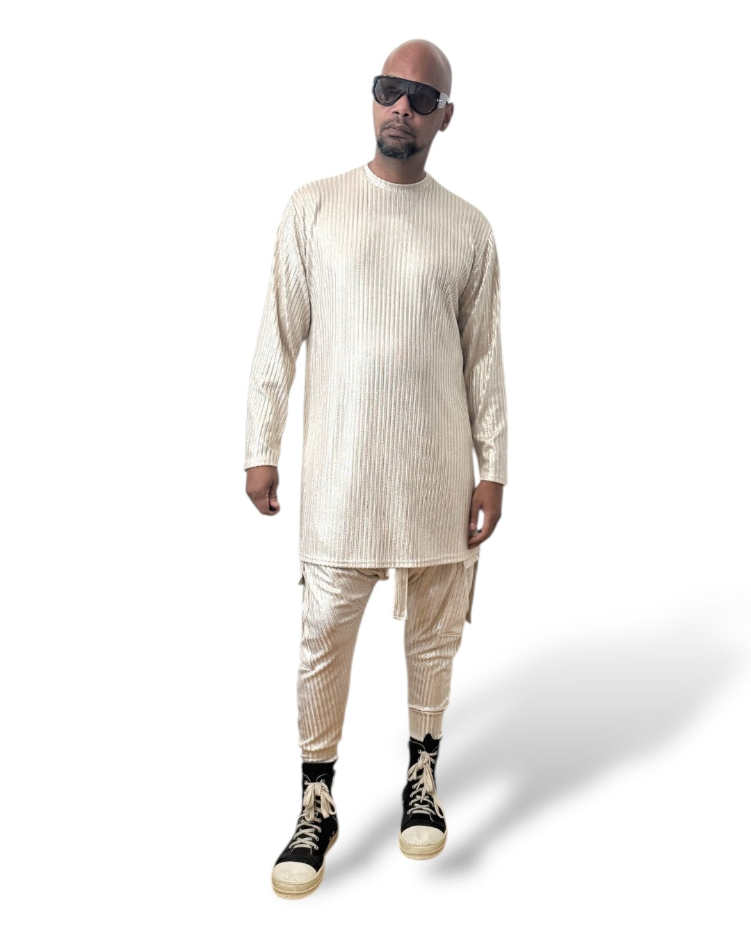 Gold Rib Knit Long Sleeve Shirt – Unisex Metallic Lounge Top