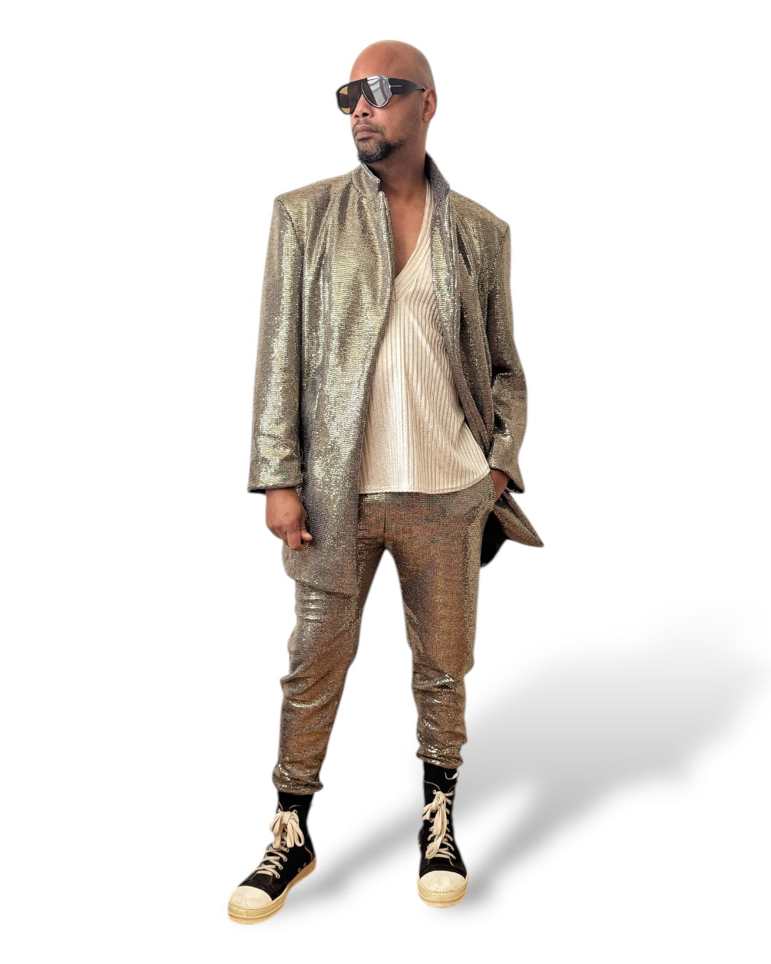 Bronze Metallic Jogger Pants | Luxury Streetwear | Unisex Reflective Trousers