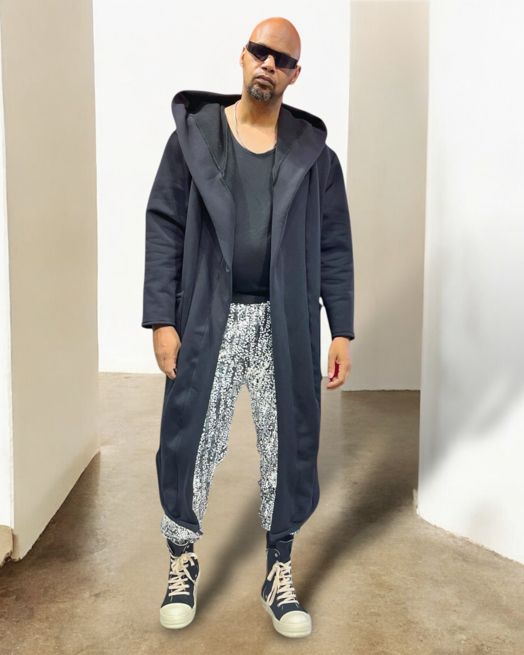 Black Oversized Hood Cloak - Cozy Fleece Coat Cardigan, Asymmetrical Long-line Cardigan - Dune Style Desert Wear