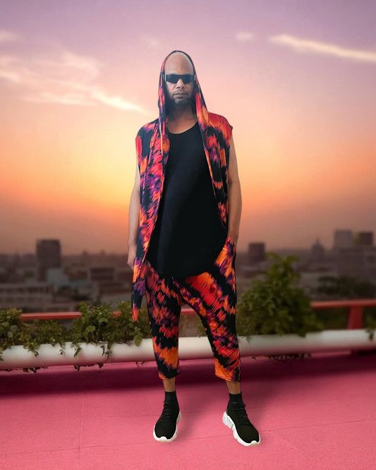 Festival Hooded Cardigan And Jogger Set – BurningMan | Tribal Print Men’s Festival Wear | Sleeveless Hoodie & Matching Pants | Rave Clothing (Copy)