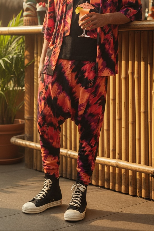 Mens Kimono And Jogger Knit Jersey 2 Piece Set | Stretchy Fireside Printed Jersey