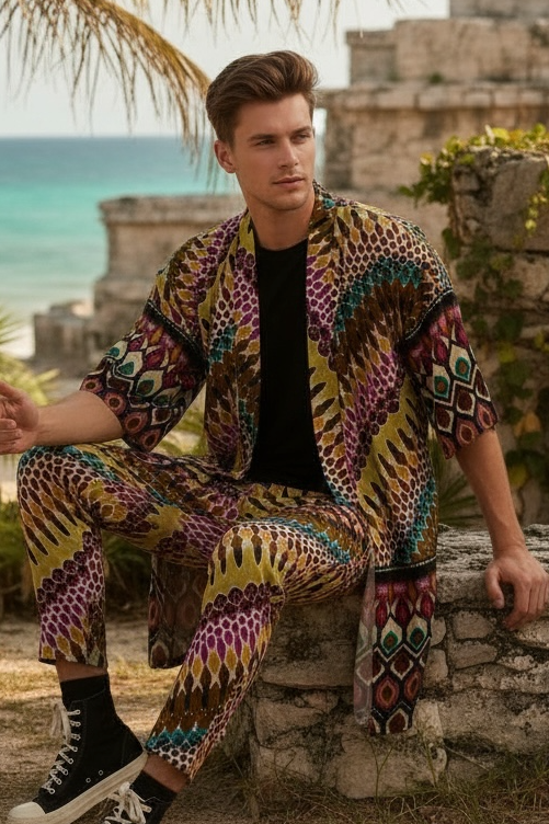 Tribal Remix Motif Print Kimono (Top Only)