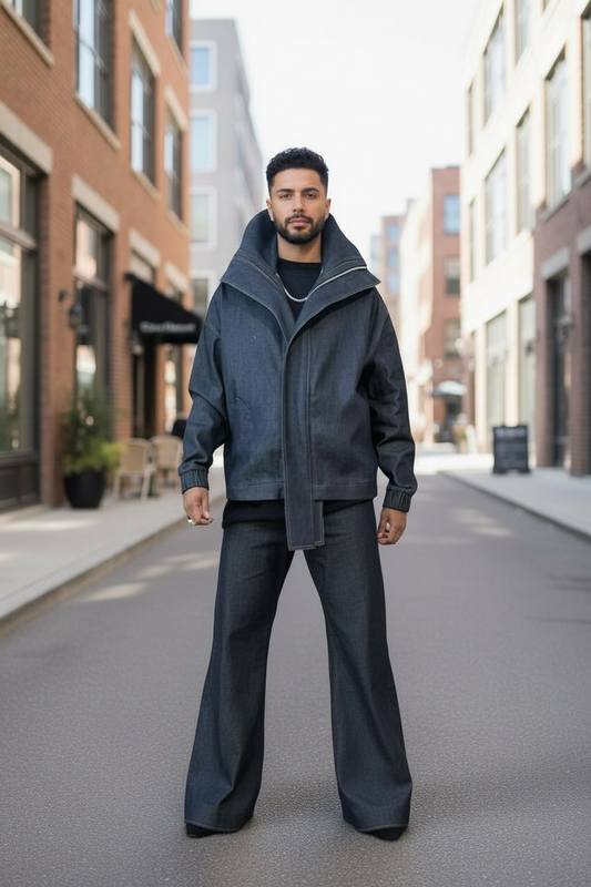 Denim Flight Jacket - Oversized Luxury Streetwear Unisex Streetwear Outerwear