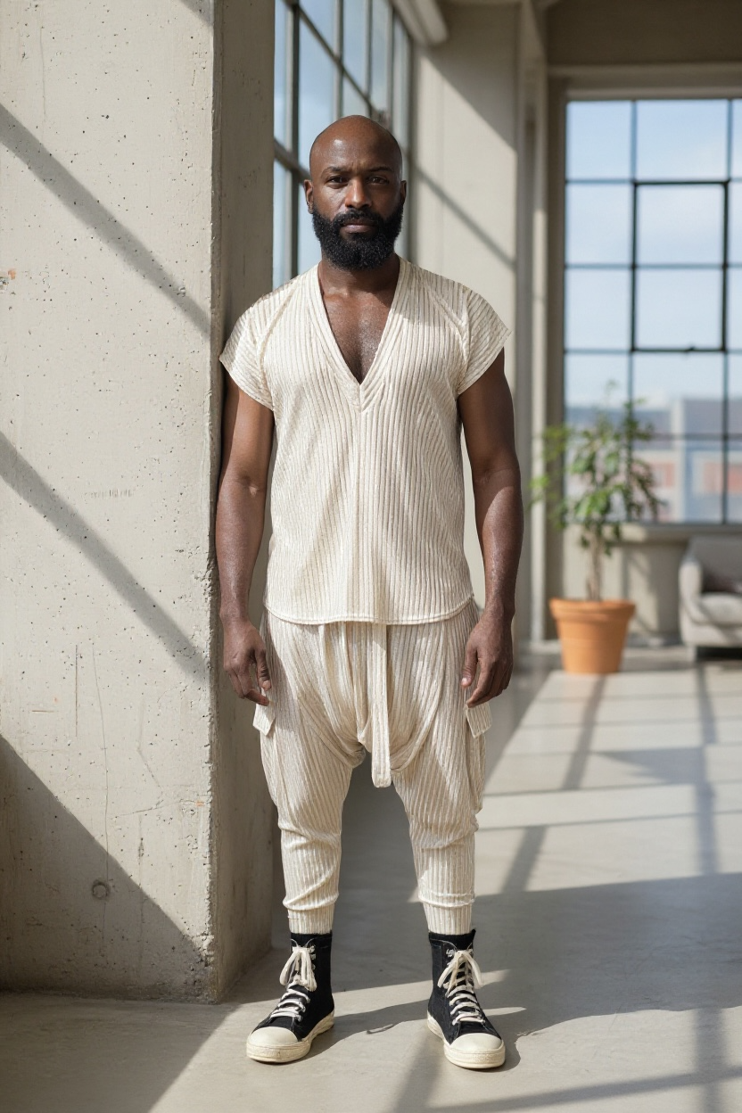 Gold Rib Knit Deep V-Neck Shirt – Unisex Metallic Lounge Top