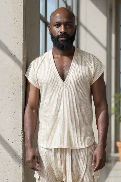 Gold Rib Knit Deep V-Neck Shirt – Unisex Metallic Lounge Top