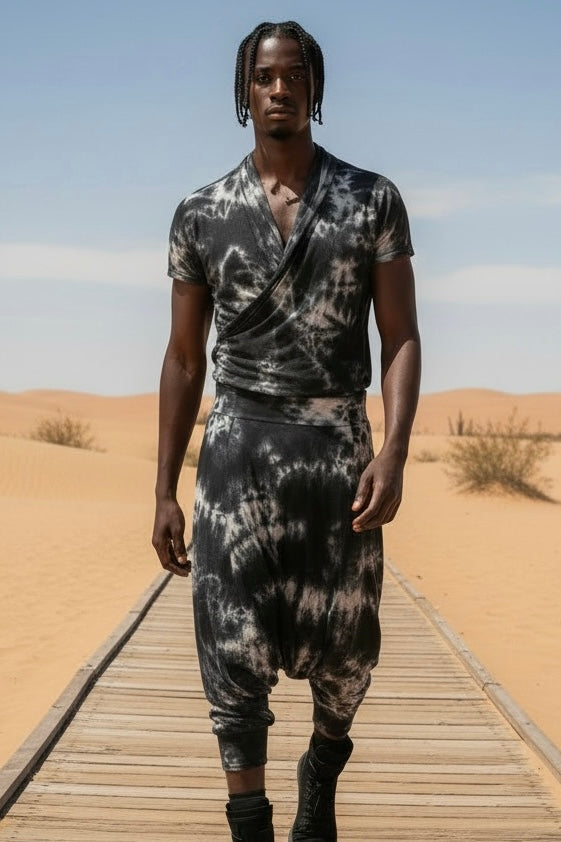 Mens Jumpsuit Drape Front Jersey Jumpsuit Cross Front attach Hoodie Tye Dye Jersey Mens Unisex