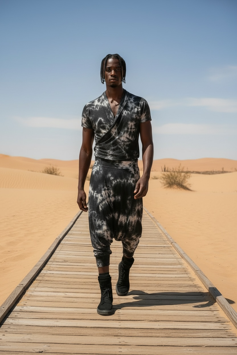 Mens Jumpsuit Drape Front Jersey Jumpsuit Cross Front attach Hoodie Tye Dye Jersey Mens Unisex