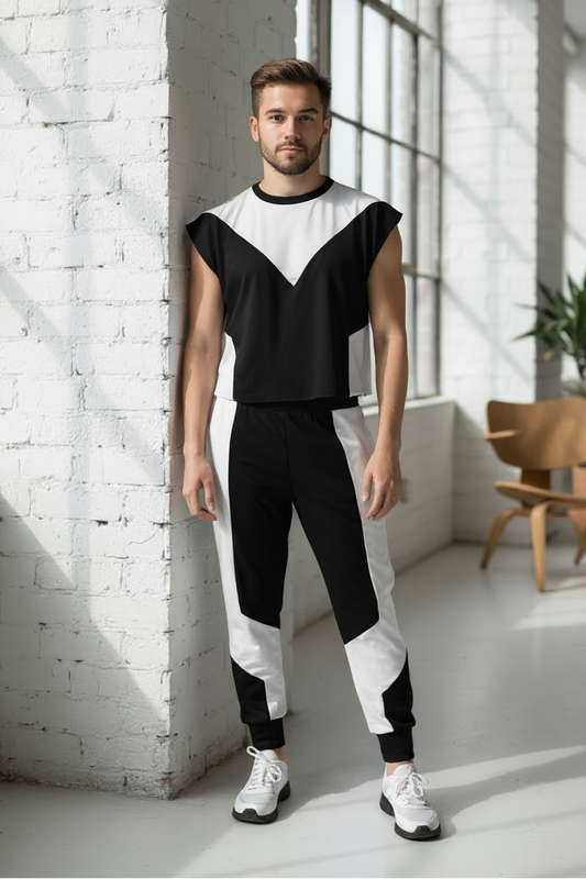 Unisex Colorblock Techwear Set | Sleeveless Top & Joggers Size