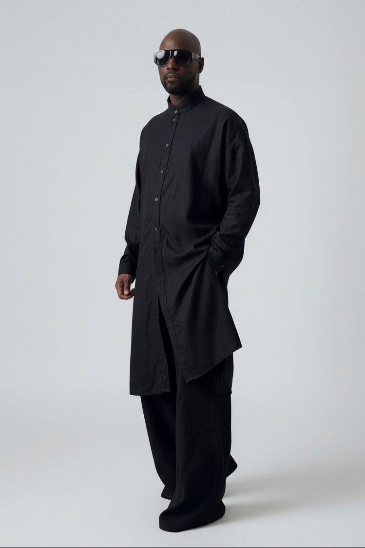 Wide Leg Black Linen Pants for Men | Pull-On Linen Trousers | Relaxed Fit Minimalist Pants | Breathable Summer Pants | Elastic Waist