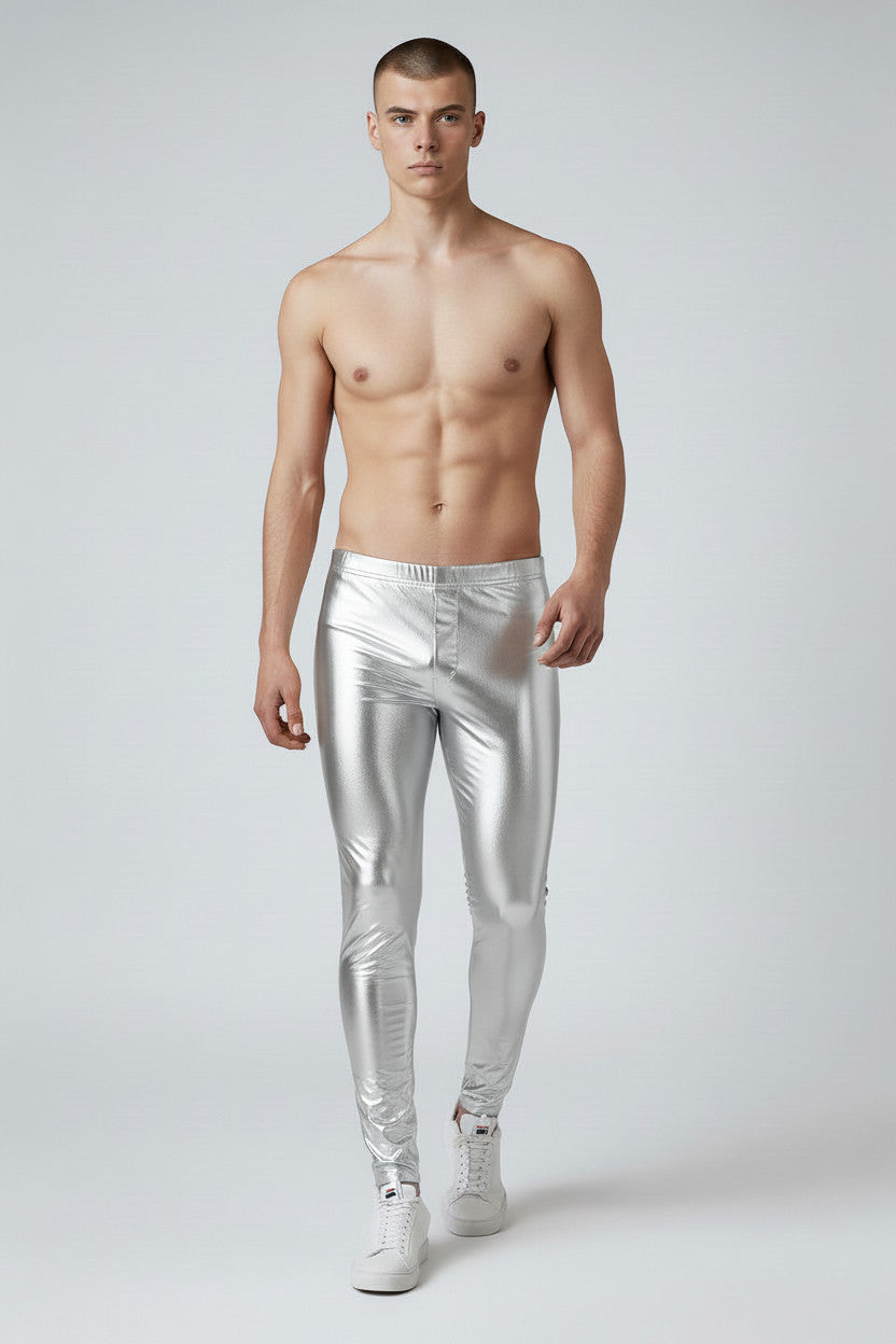 Metallic Legging | Coated Spandex | Silver | Unisex Mens