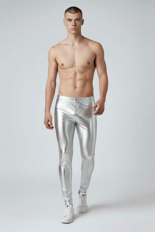 Metallic Legging | Coated Spandex | Silver | Unisex Mens