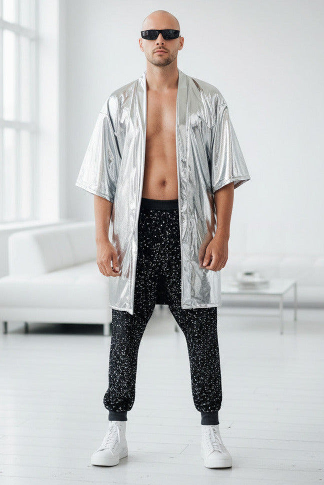 Black Velvet Sequins Jogger Pant Lightweight Fully Lined