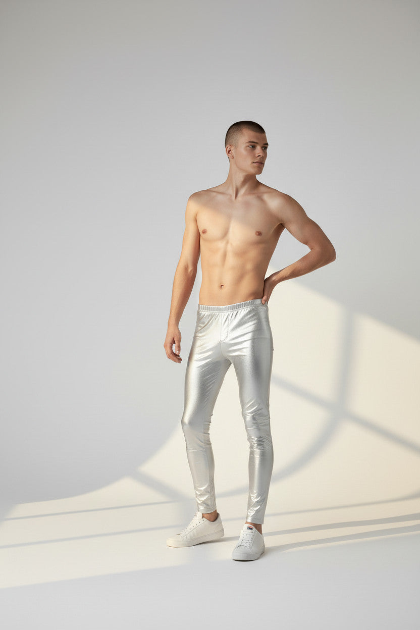 Metallic Legging | Coated Spandex | Silver | Unisex Mens