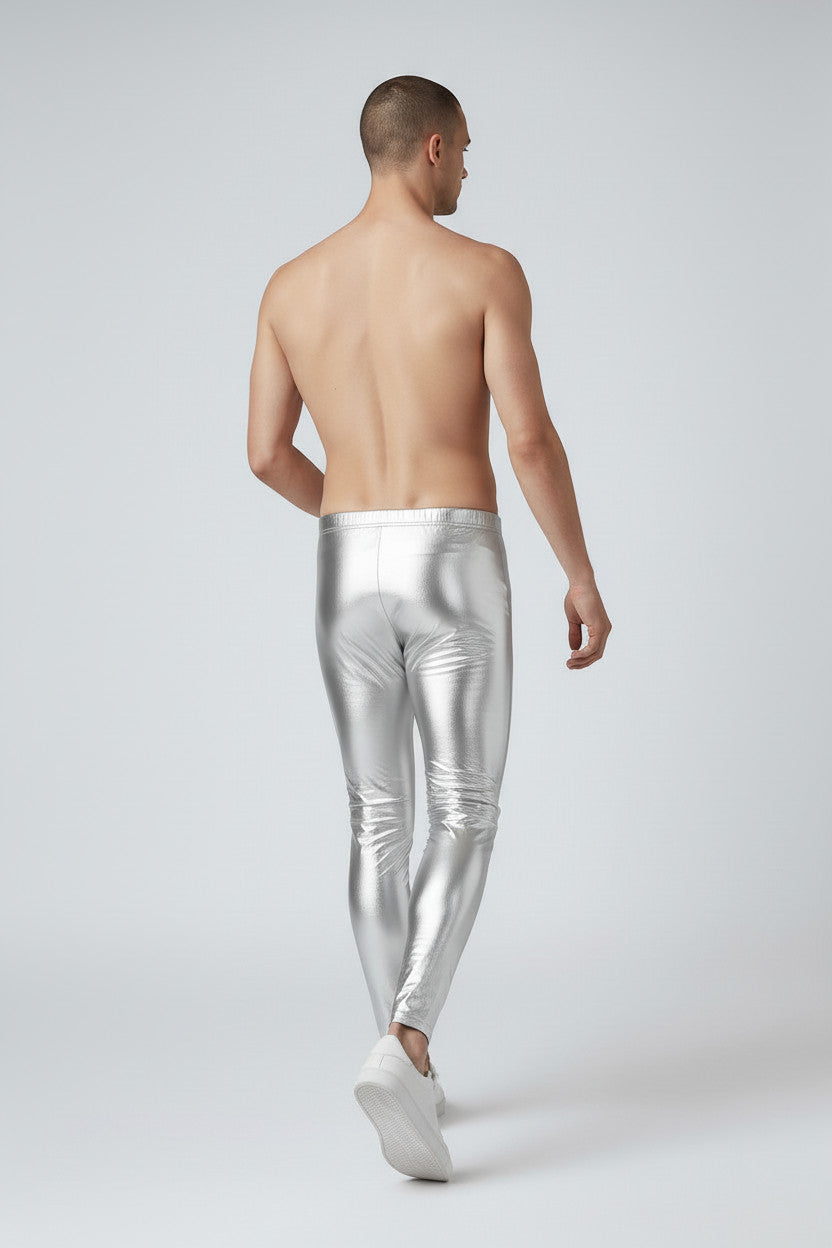 Metallic Legging | Coated Spandex | Silver | Unisex Mens