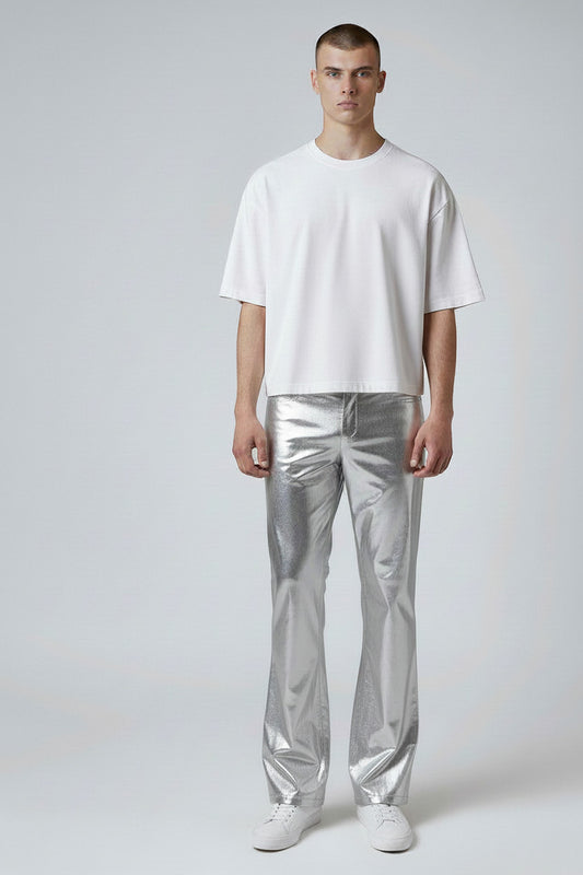 Metallic Jean Cut | Coated Spandex | Silver | Unisex Mens