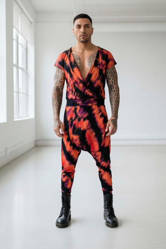 Men’s Hooded Jumpsuit | Avant Garde Drop Crotch Romper | Festival Outfit | Streetwear One Piece | Tie Dye Statement Look